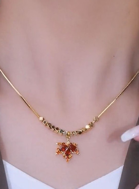 轻奢高级感红色枫叶项链网红爆款锁骨链潮流时尚显白颈链配饰L336