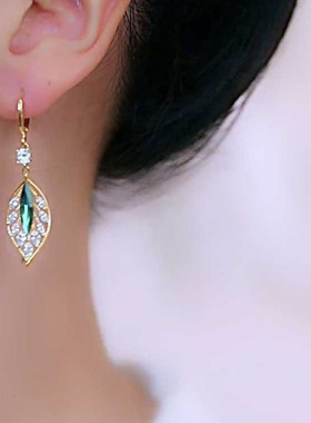 闪耀锆石绿色叶子日常百搭耳扣轻奢高级时尚气质耳饰新款潮L229