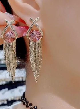 设计感轻奢高级感耳饰紫色锆石流苏耳环新款百搭气质耳钉L357