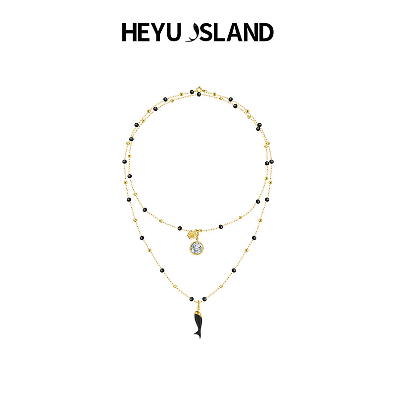 徐海乔 张艺凡同款HEYUISLAND黑鱼岛小鱼锆石吊坠长项链毛衣链