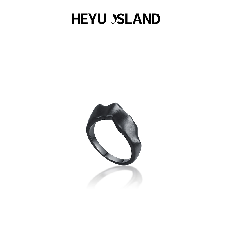 24浪姐何洁同款 HEYU ISLAND黑鱼岛黑色银色山峰指环新中式戒指女