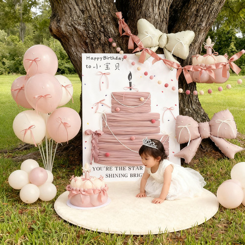 女孩生日ins暮光粉气球蛋糕KT板