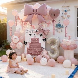 三岁女孩生日装饰场景布置网纱蛋糕kt板2周岁公主仪式感家庭简单4