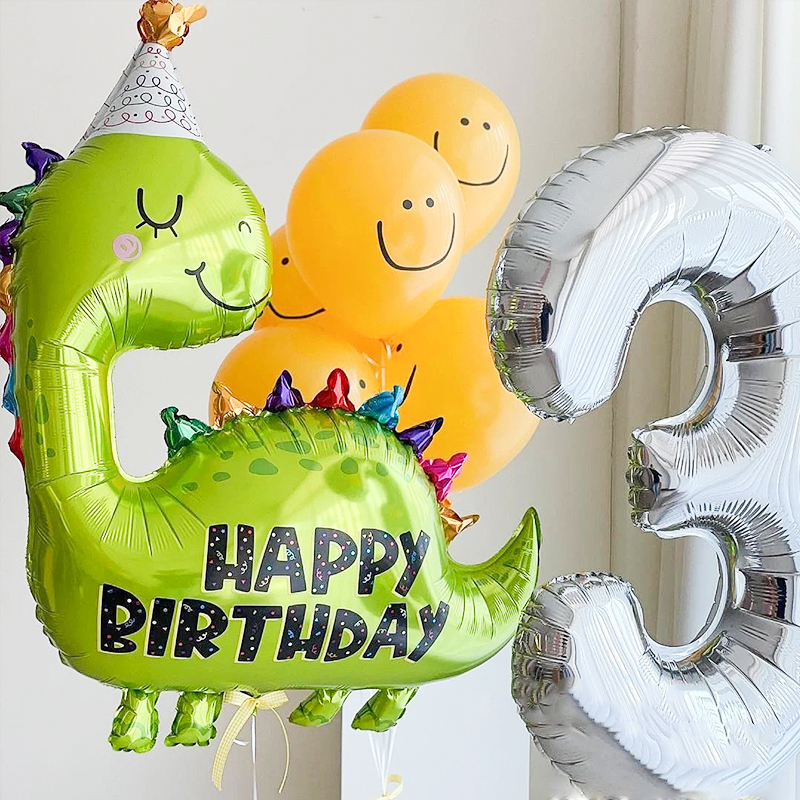 派对帽绿色恐龙铝膜气球拍照装饰生日周岁景布置儿童用品卡通汽球