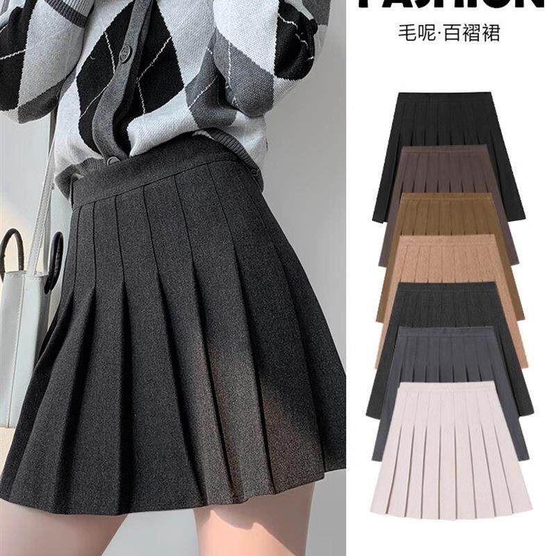 黑色毛呢百褶裙女2026秋冬款高腰显瘦防走光jk半身裙加厚a字短裙