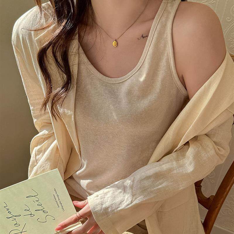 白色v领吊带背心女夏2026新款宽松显瘦外穿打底内搭无袖慵懒上衣