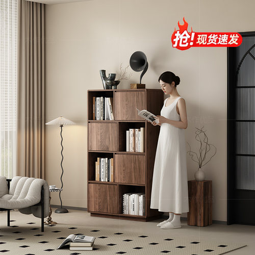 中古风实木书架落地收纳置物柜子
