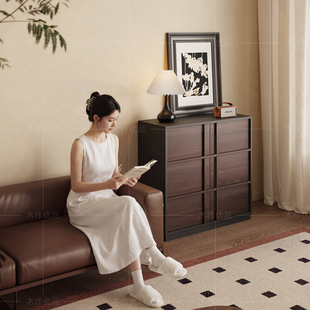 客厅斗柜中古风实木收纳柜复古骨骼线条六斗柜家用储物收纳一体柜