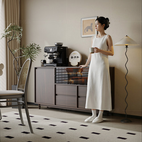 中古风骨骼线条餐边柜子实木新款