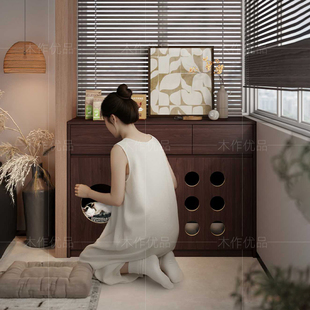 中古风孔洞造型猫窝猫砂盆收纳一体柜防带砂储物柜封闭式猫厕所柜