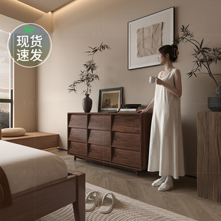 中古风实木斗柜收纳矮柜抽屉柜客厅餐边柜法式 复古九斗柜卧室置物