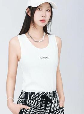 白领哥弟新官网2025夏新款正品百搭弹力修身字母U领背心女130015