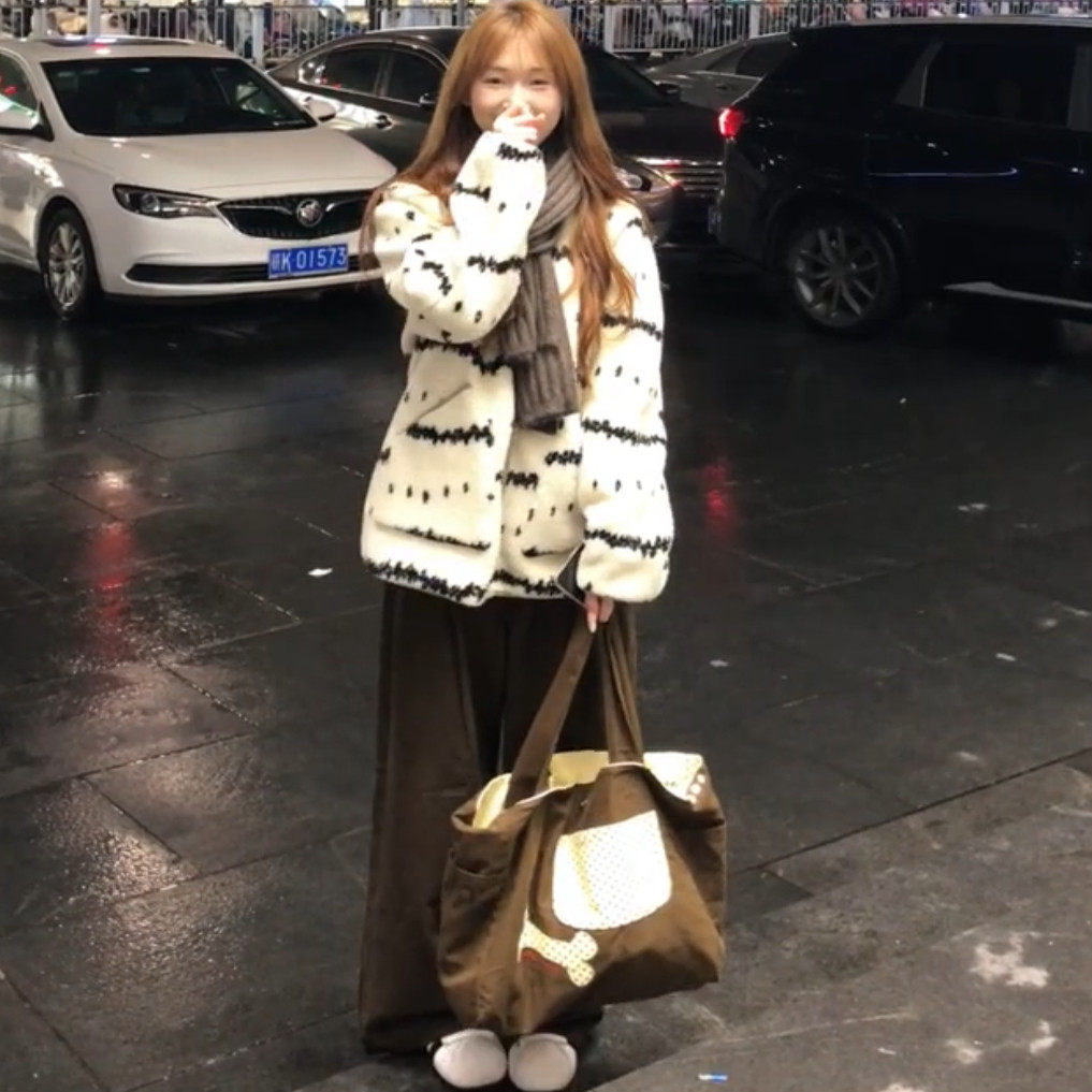 费尔岛风白色内里毛绒羊羔毛宽松显瘦加绒冬季外套毛毛拉链上衣女,女装/女士精品,短外套,淘宝优惠券,粉丝福利购,淘宝优惠卷