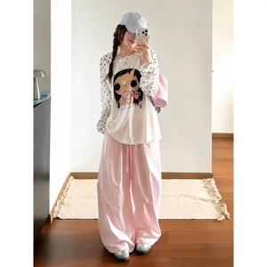 卡通波点小玉长袖t恤女夏季新款超火减龄上衣慵懒风轻薄防晒罩衫