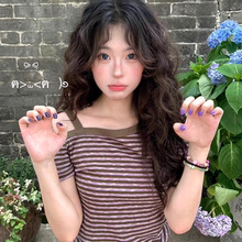 紫色条纹系带蝴蝶结短袖t恤女2025新款夏季修身辣妹露肩斜肩上衣