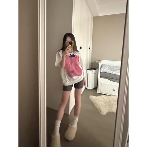 美式复古趣味水果拼接上衣女