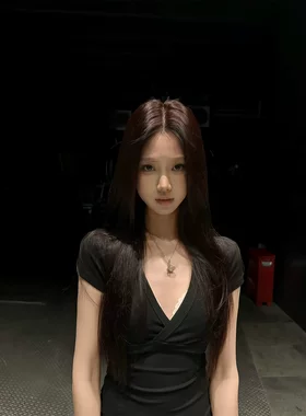 美式辣妹v领修身掐腰小上衣