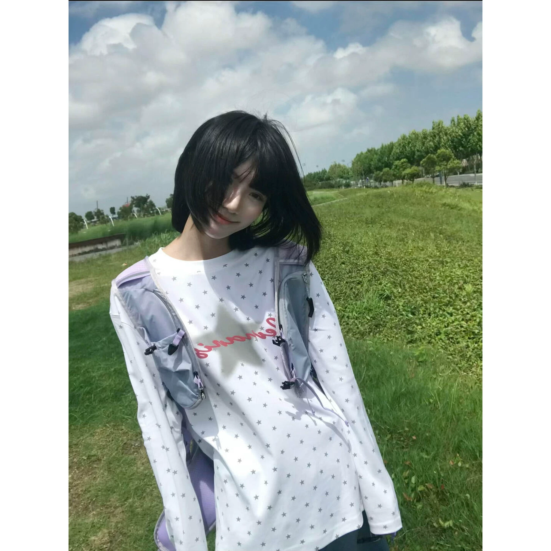 美式星星印花正肩长袖上衣