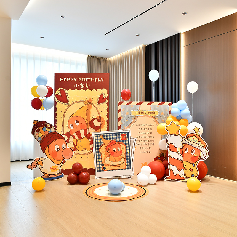 小红书治愈星星人主题宝宝一周岁宴生日装扮布置酒店KT板百天气球