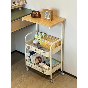 可移动小推车中古风茶几零食置物架客厅沙发边几边桌迷你床头桌子