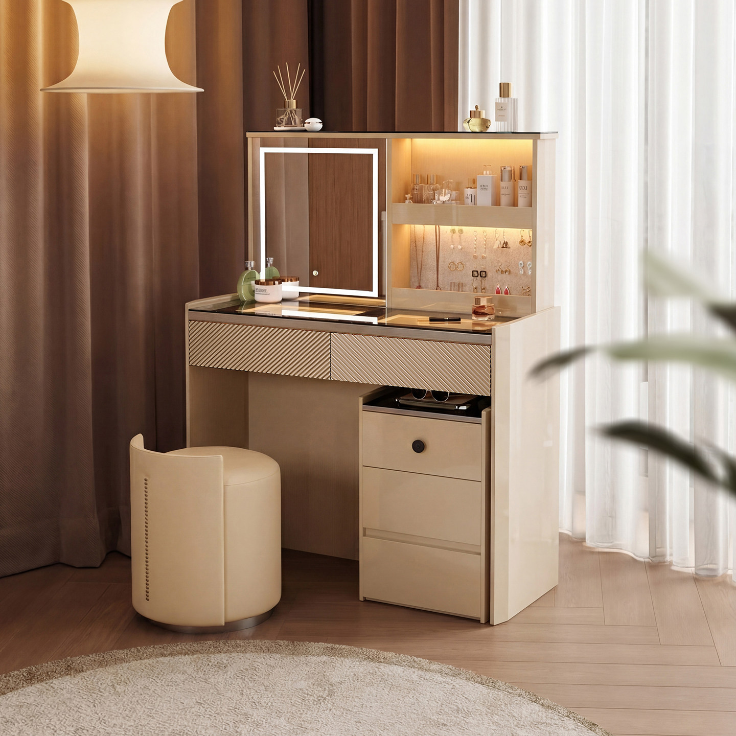 意式轻奢升降梳妆台书桌一体主卧实木智能化妆桌储物柜高级感新款,住宅家具,梳妆台/桌,淘宝优惠券,粉丝福利购,淘宝优惠卷