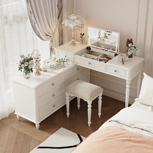 转角梳妆台斗柜一体法式奶油风卧室实木烤漆拐角三角化妆桌收纳柜