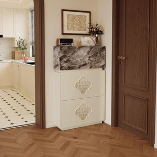 超薄翻斗鞋柜17CM家用门口小户型极窄法式实木鞋柜高级感巨好看的