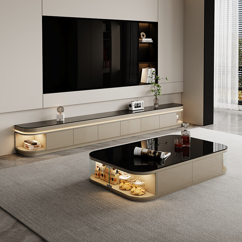 意式轻奢实木电视柜茶几组合落地客厅家用极简电视机柜2026年新款