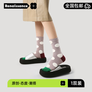 中筒袜 日系可爱波点堆堆袜棉袜春秋款 R文艺复兴袜子女24秋季 新款