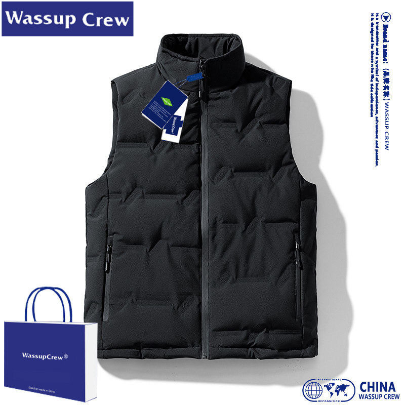 WASSUP CREW 다운 조끼 남자 2023 겨울 신작 캐주얼 조끼 따뜻한 조끼 자켓 INS TREND