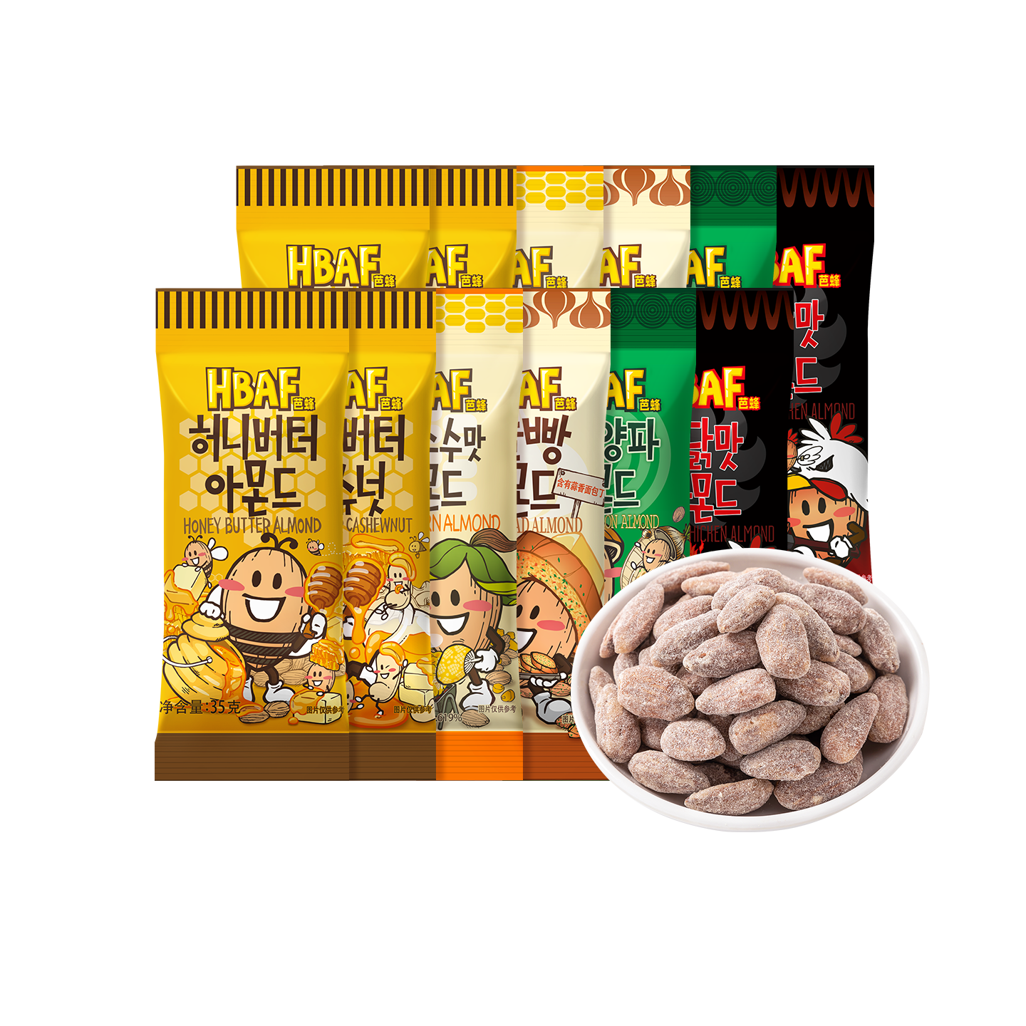 HBAF芭蜂蜂蜜黄油巴旦木扁桃仁坚果韩国进口休闲干果炒货杏仁零食