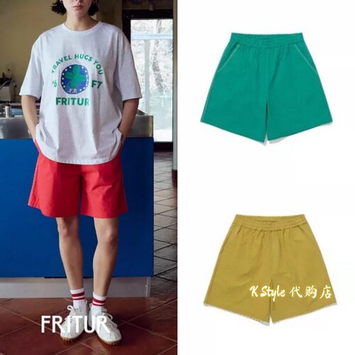 在途现货 fritur 26夏季新款 棉100% 侧面刺绣休闲显瘦松紧腰短裤