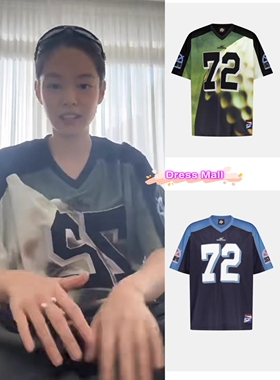 现货 Sunlove 金智妮 Jennie同款美式V领宽松休闲数字短袖T恤球衣