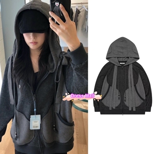 国内现货 姜海粼同款 coyseio 秋季新款华夫格拼接连帽卫衣外套女