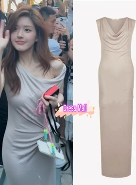 现货 LAPLA 赵露思同款 慵懒风纯色气质优雅堆堆领无袖连衣裙长裙