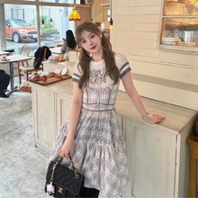 现货 seooocookie 2025夏季新款 格纹爱普莉尔蕾丝吊带连衣裙女