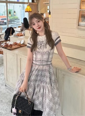 现货 seooocookie 2025夏季新款 格纹爱普莉尔蕾丝吊带连衣裙女