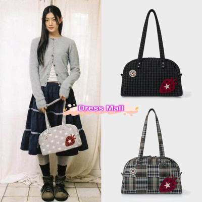 波士顿星星格纹草莓单肩包手提包