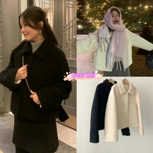 现货 ounce 2025秋冬新款 小香风翻领单排扣羊羔毛休闲短款外套女