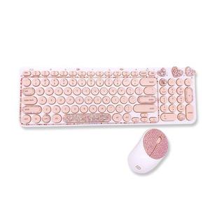 水钻少女心键盘 电脑限量版 笔记本台式 原粉色圆点无线键盘鼠标套装