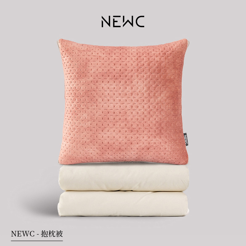 新宸优品轻奢纯色暗纹高端抱枕被子两用粉色少女心办公室午睡靠枕