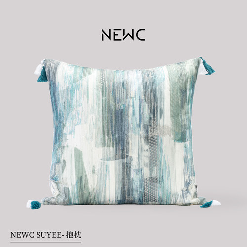 新宸优品高端刺绣抱枕夏季客厅沙发卧室蓝色绿色流苏艺术靠垫靠枕