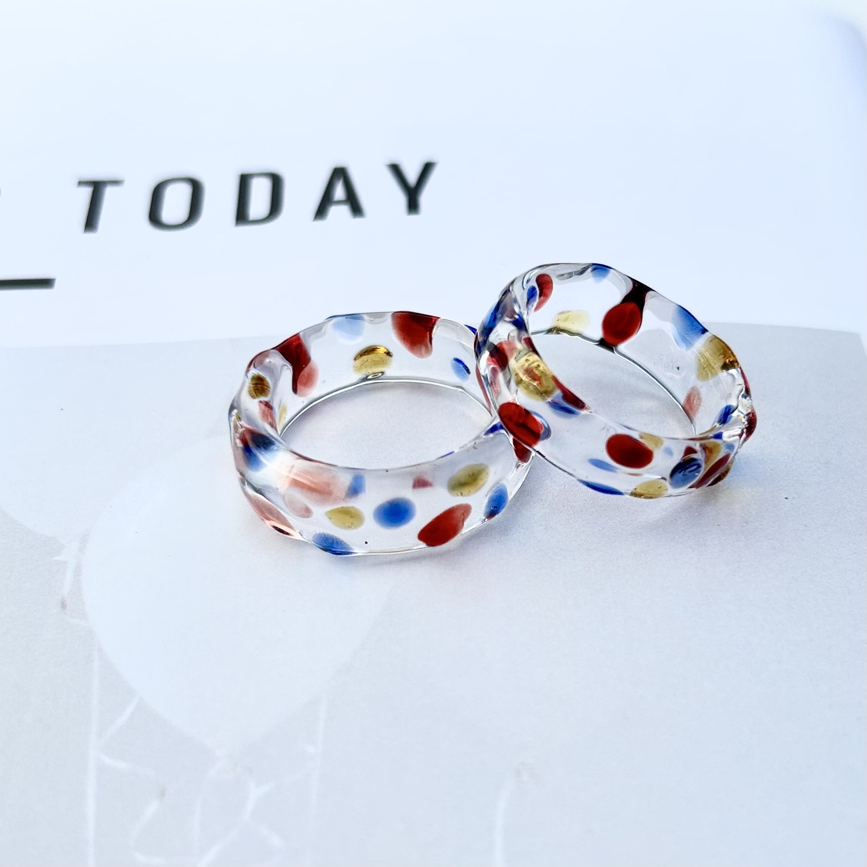 手工琉璃戒指彩虹玻璃戒指饰品礼品彩点戒指情侣个性高级感戒指