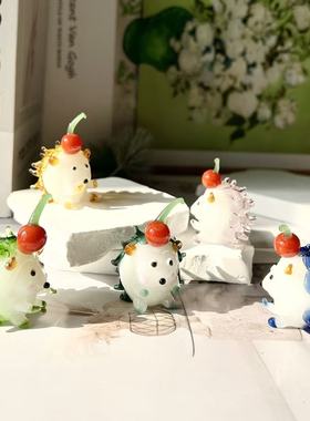 可爱卡通刺猬琉璃桌面摆件