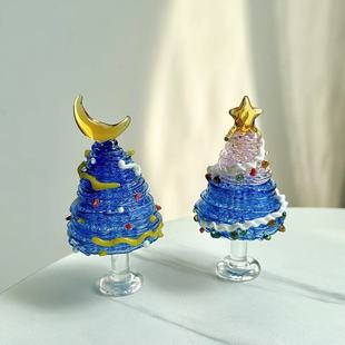 淄博纯手工琉璃月亮星星圣诞树拼色绕丝小圣诞树摆件装饰品