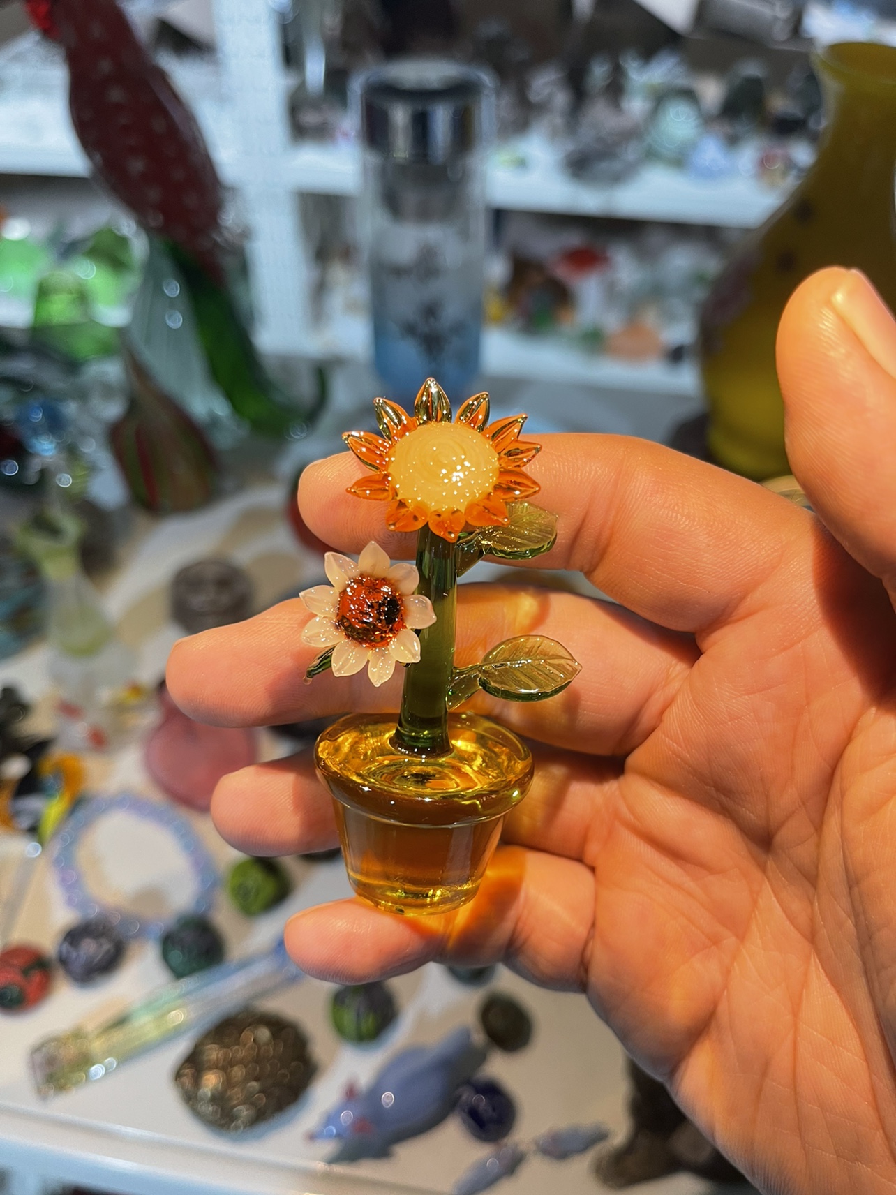 淄博博山琉璃向日葵摆件迷你手工玻璃家居装饰礼品礼物生日客厅花