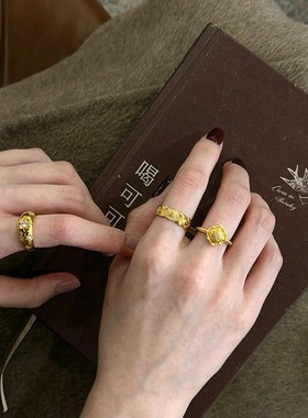 小红书同款高级时尚点钻四叶草菱形戒指2025轻奢复古满钻爆闪指环