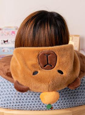 可爱水豚型连yxt23103帽枕卡皮U拉带帽子护枕学生办公巴室午颈睡