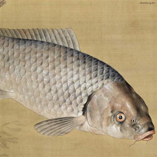鱼藻图鲤鱼画郎世宁新中式客厅装饰画玄关挂画走廊进门壁画仿古画