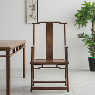 老榆木官帽椅新中式实木茶椅主人椅高背椅彷古太师椅主椅喝茶椅